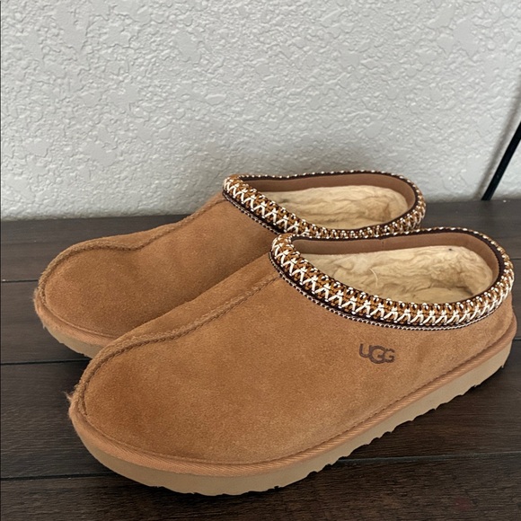 UGG Shoes - UGG Tasman Suede Slippers with Patterned Trim